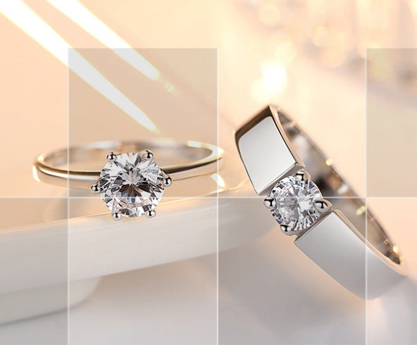 CZ Crystal Wedding Rings Matching Couple Set