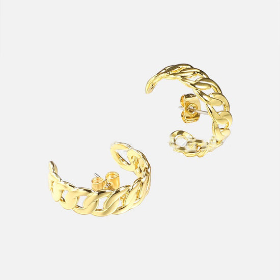 18K Gold Chain Earrings half-round design