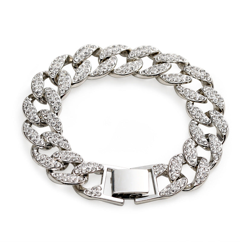 Gold Cuban Link Chain Bracelet rhinestone design