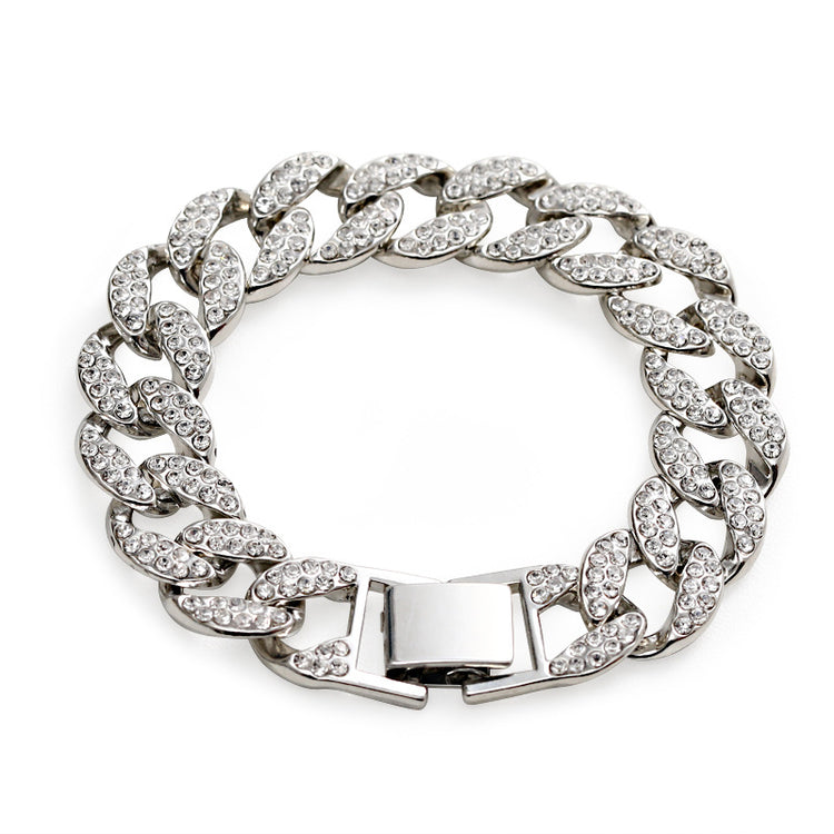 Gold Cuban Link Chain Bracelet rhinestone design