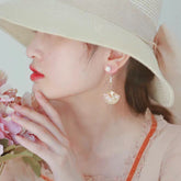 Vintage Chinese Fan Earrings Asymmetric Pearl Jewelry