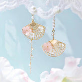 Vintage Chinese Fan Earrings Front View