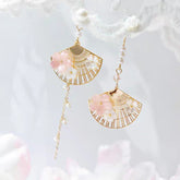 Vintage Chinese Fan Earrings Pearl Detail