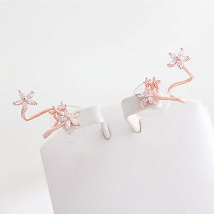 Short Hair Earrings featuring elegant flower stud design with delicate crystals, perfect for daily wear and special occasions.