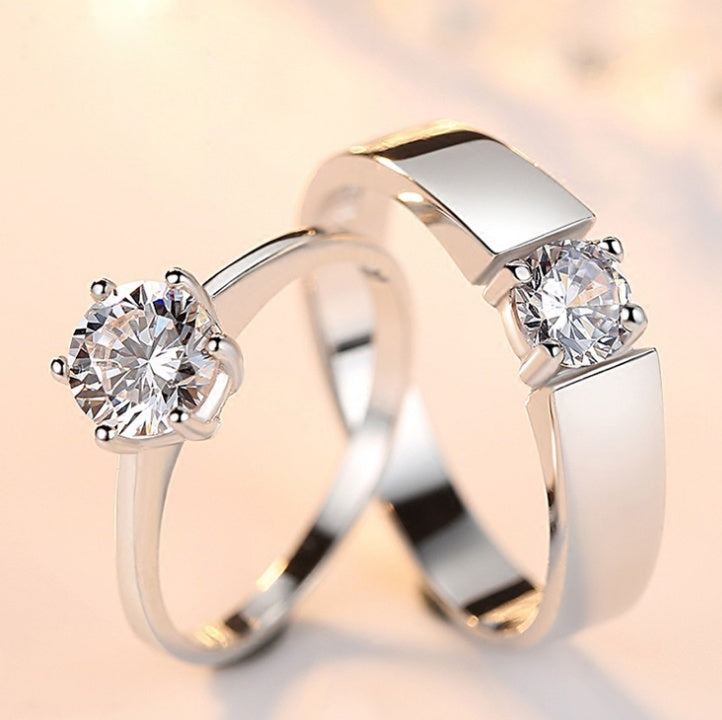 CZ Crystal Wedding Rings Matching Couple Set