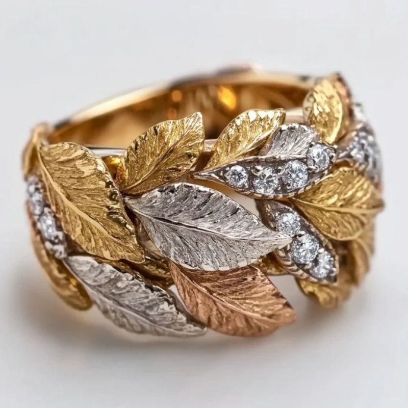 Colorful Gold Diamond Jewelry leaf design