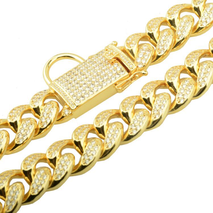 Gold Steel Dog Chain Collar diamond style