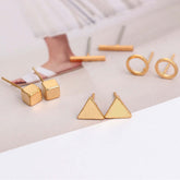 Geometric stud earrings triangular design gold