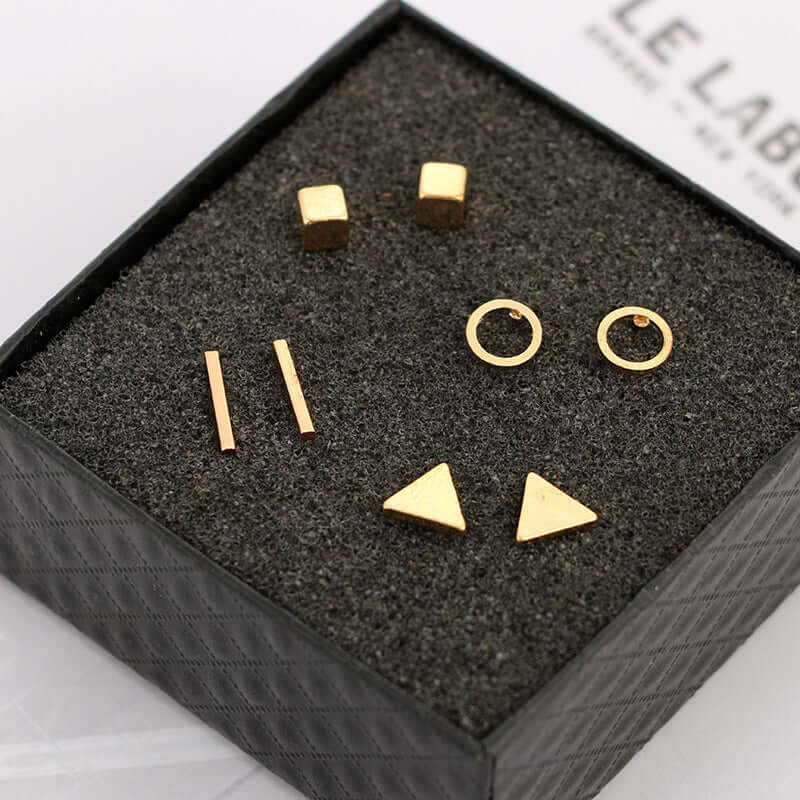 Geometric stud earrings square design gold