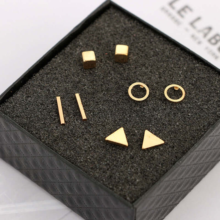 Geometric stud earrings square design gold
