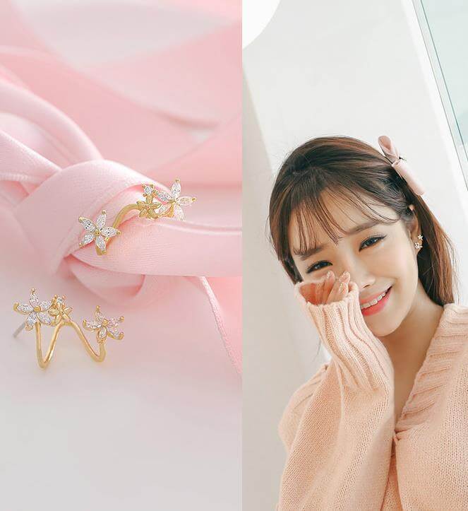 Short Hair Earrings featuring elegant flower design, perfect for everyday and special occasions.