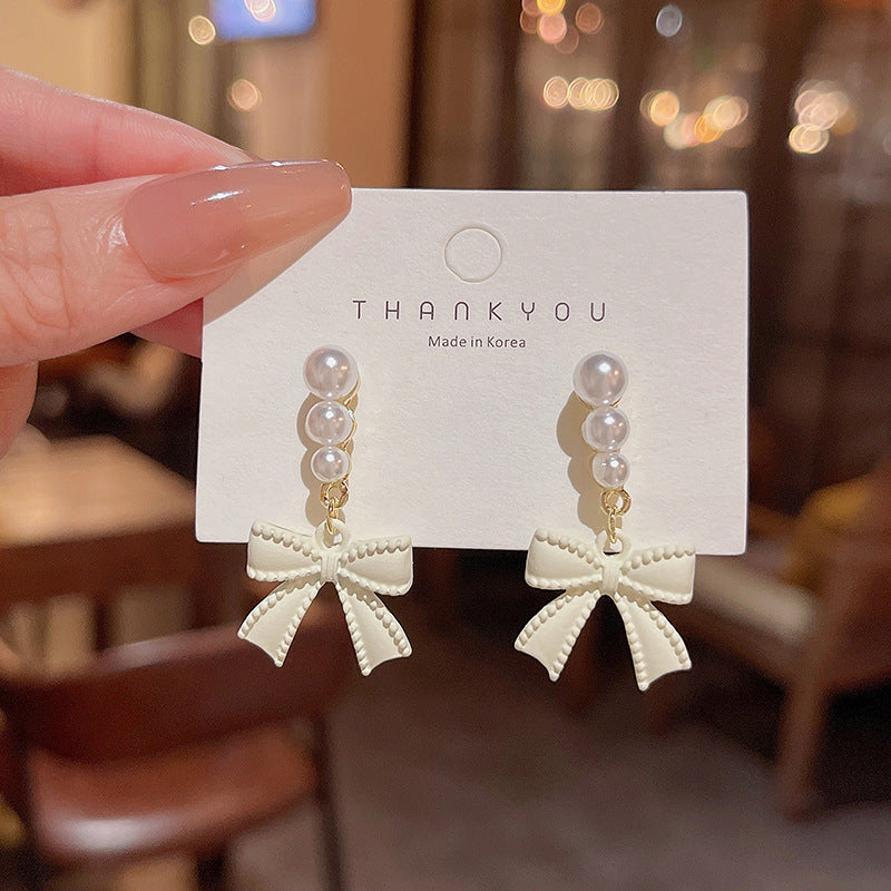 Elegant pearl bow earrings fashion jewelry