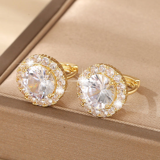 luxury copper zircon round earrings