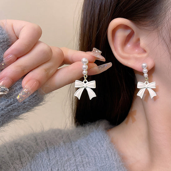 Pearl bow earrings luxury women&